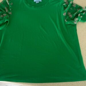 Cece Green Top with Floral Sleeves XL
